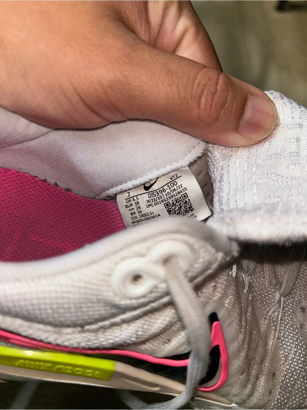 Nike White Sneakers with Pink & Neon Yellow Accents